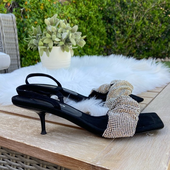 Alexander Wang Low Heel Black Suede Slingback with Rhinestones Size 37 - Picture 7 of 9